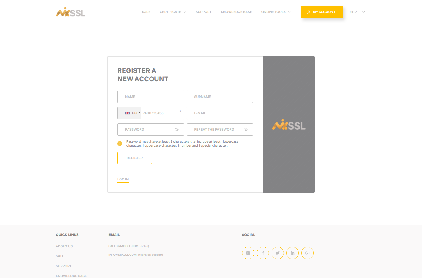 MixSSL registration page