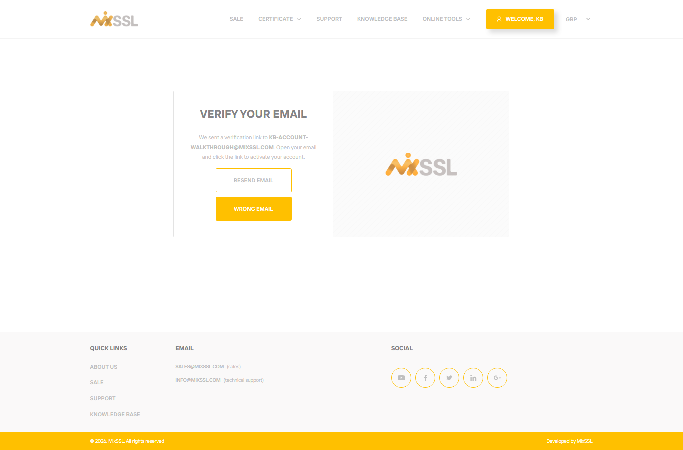 Email verification notice page after registration