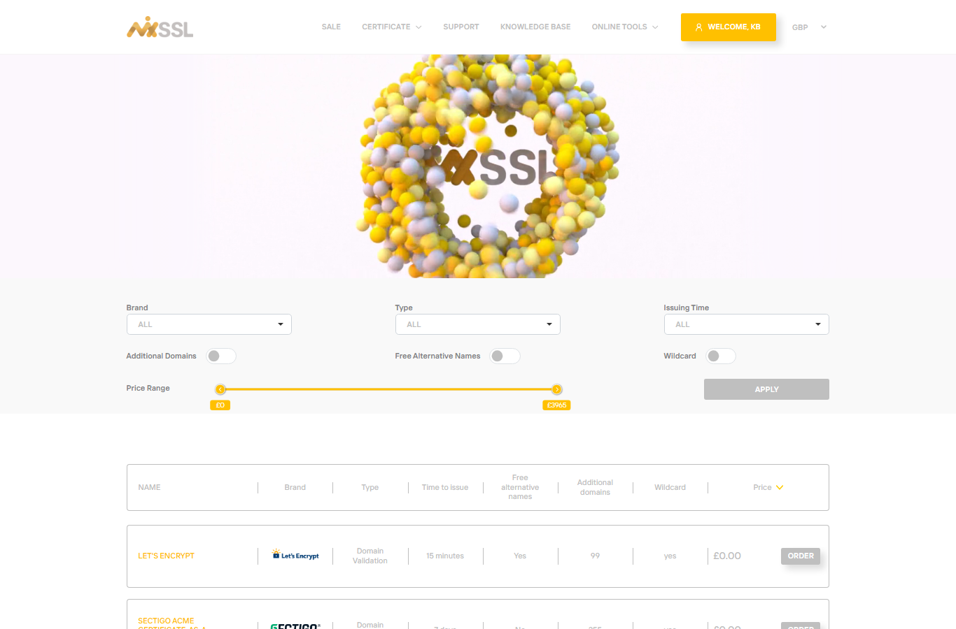 MixSSL shop homepage after email verification