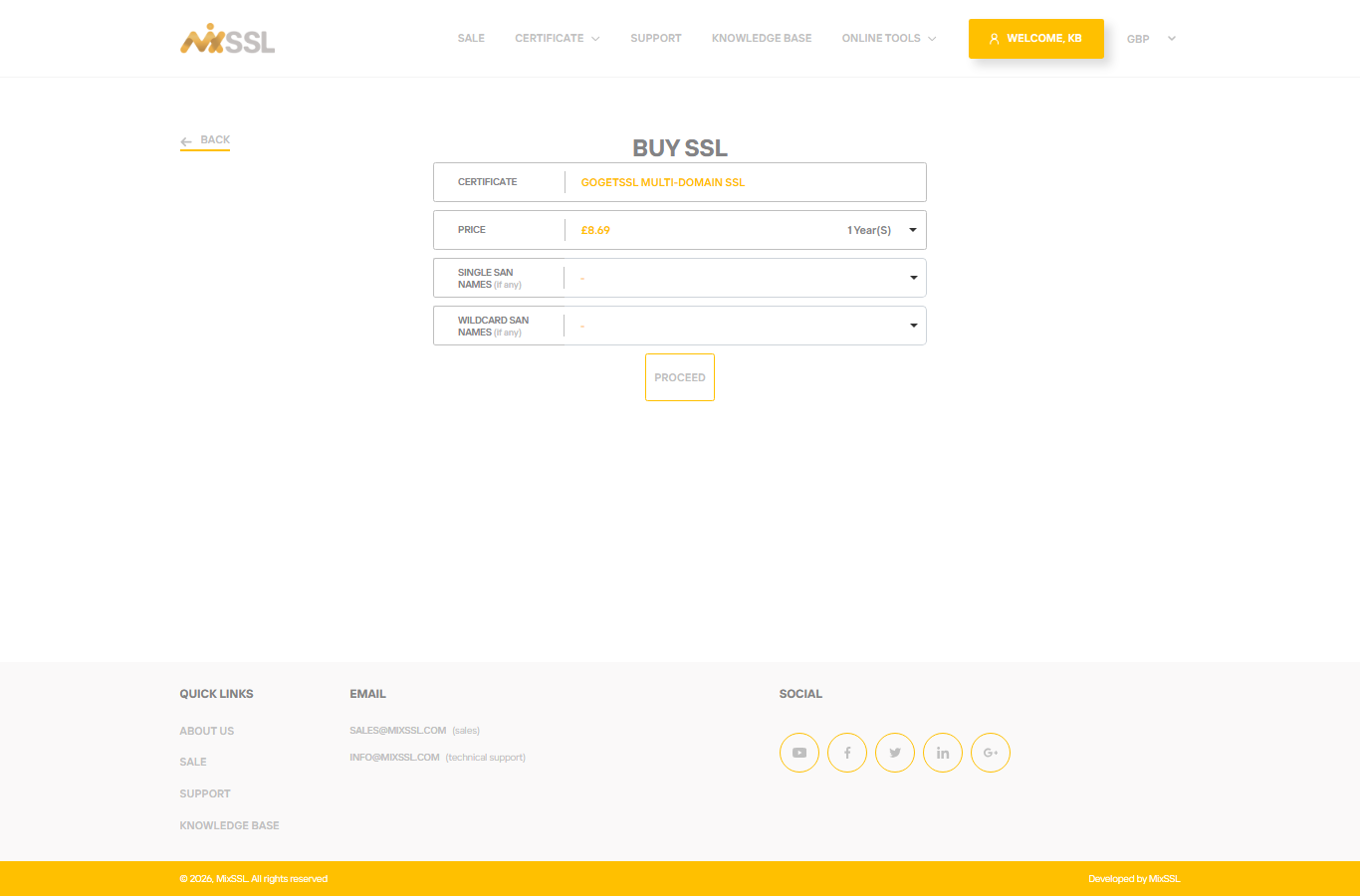 Buy form with term and SAN fields