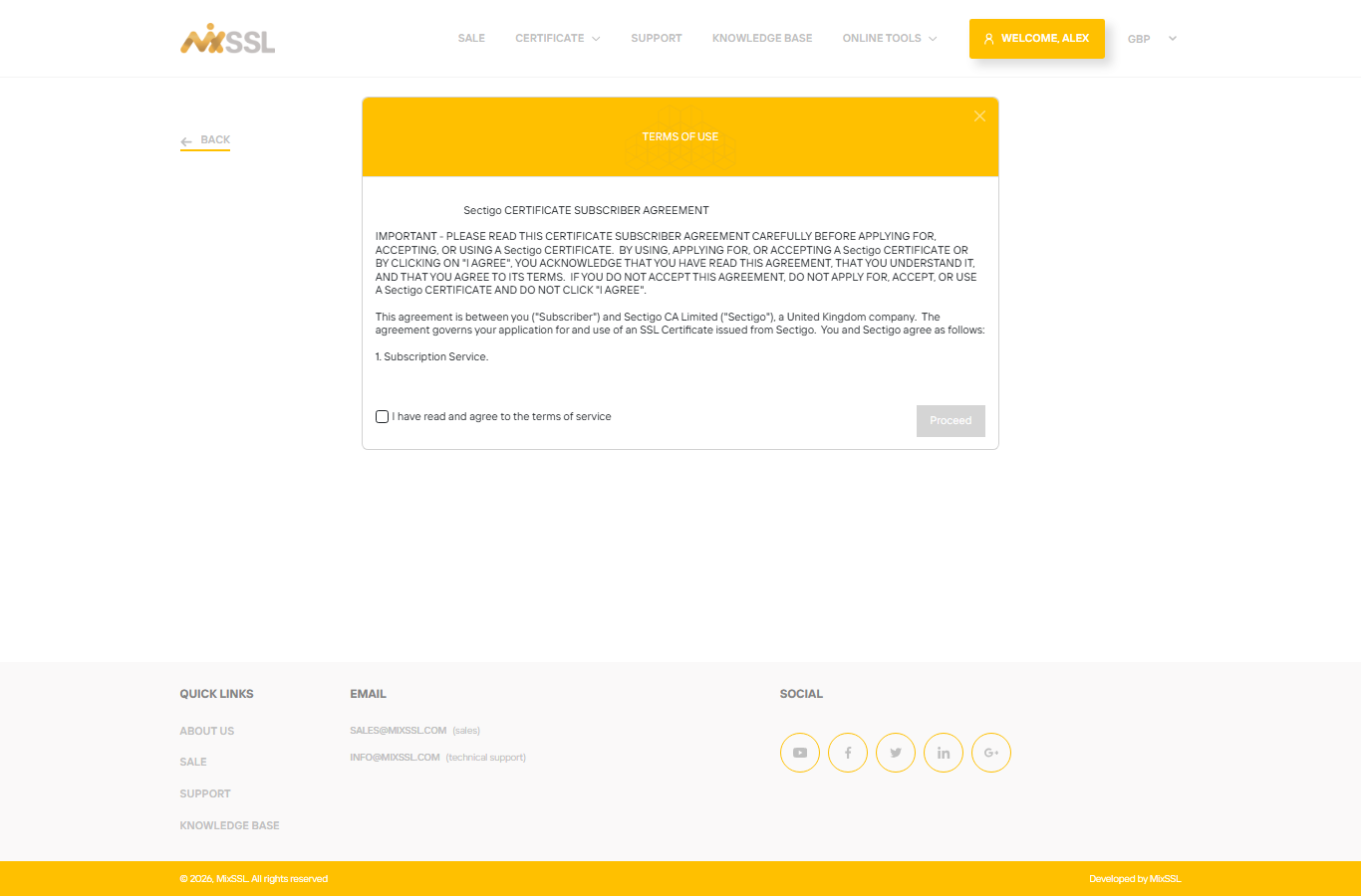 Subscriber agreement modal