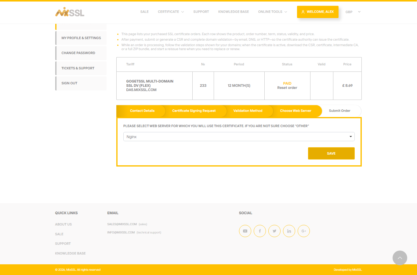 Choose web server wizard step