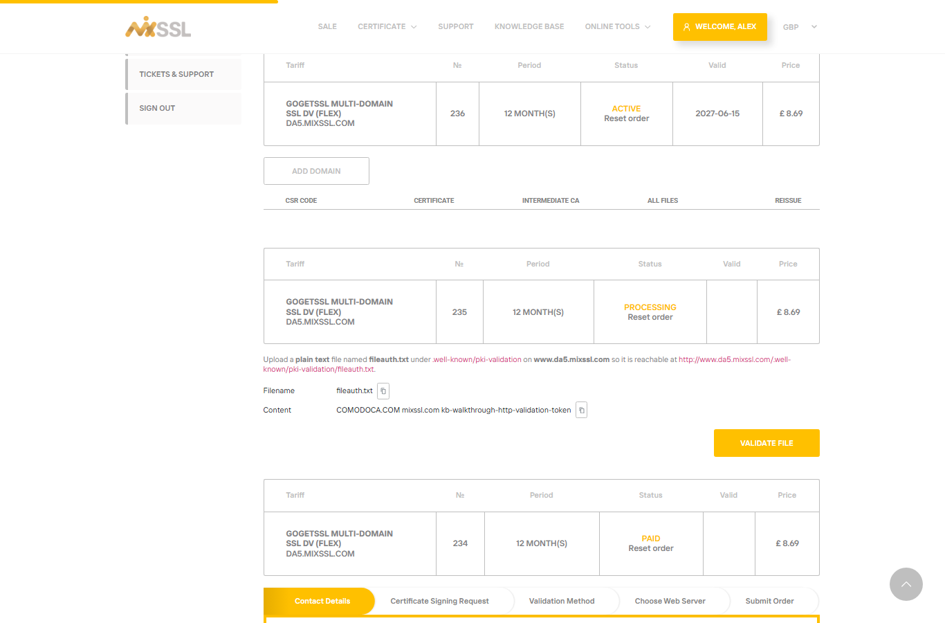 Order submitted and processing