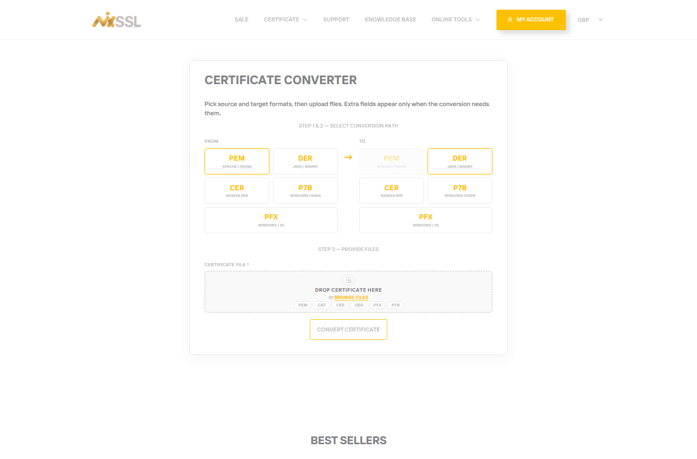 MixSSL Certificate Converter page