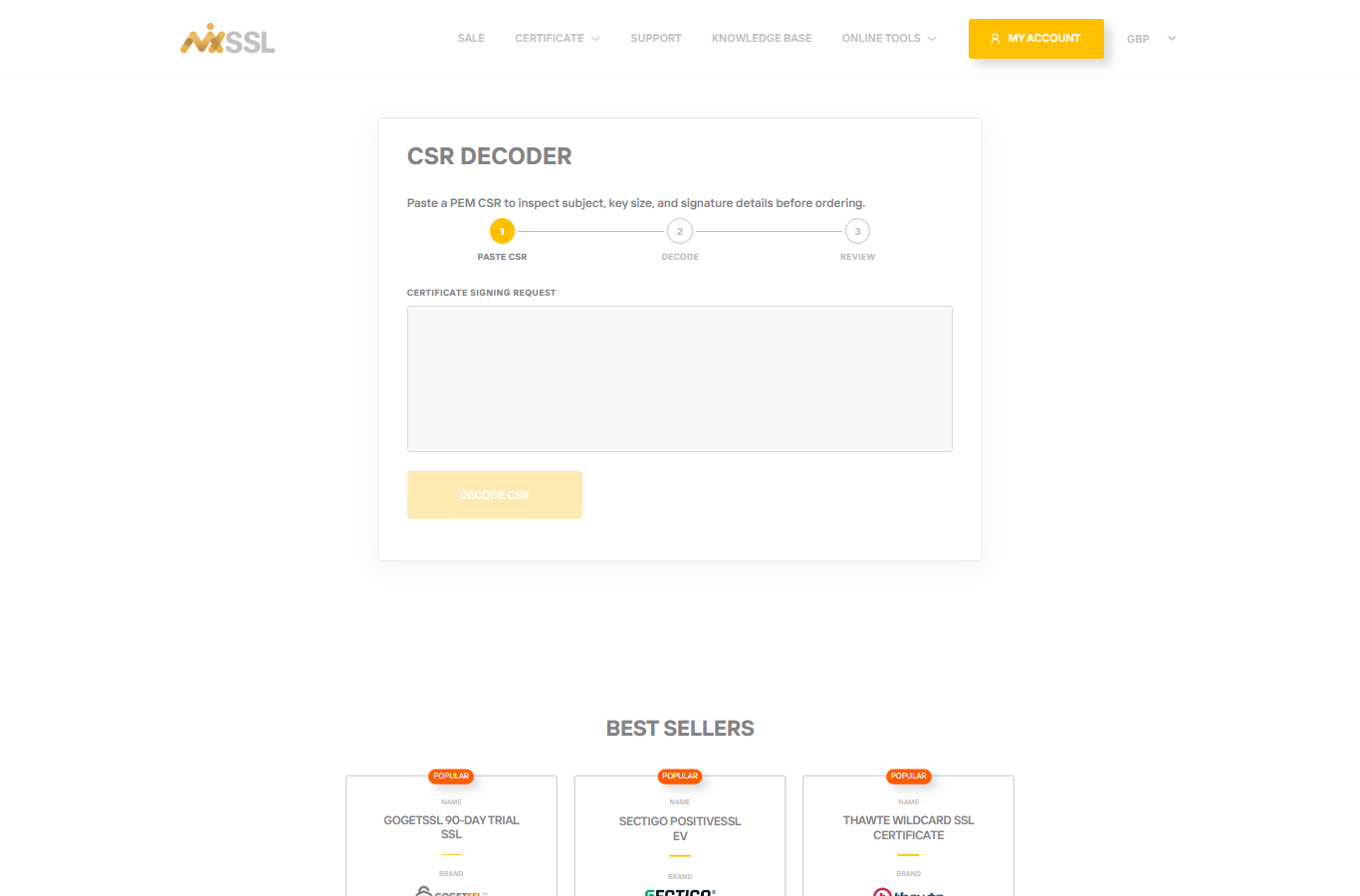MixSSL CSR Decoder page