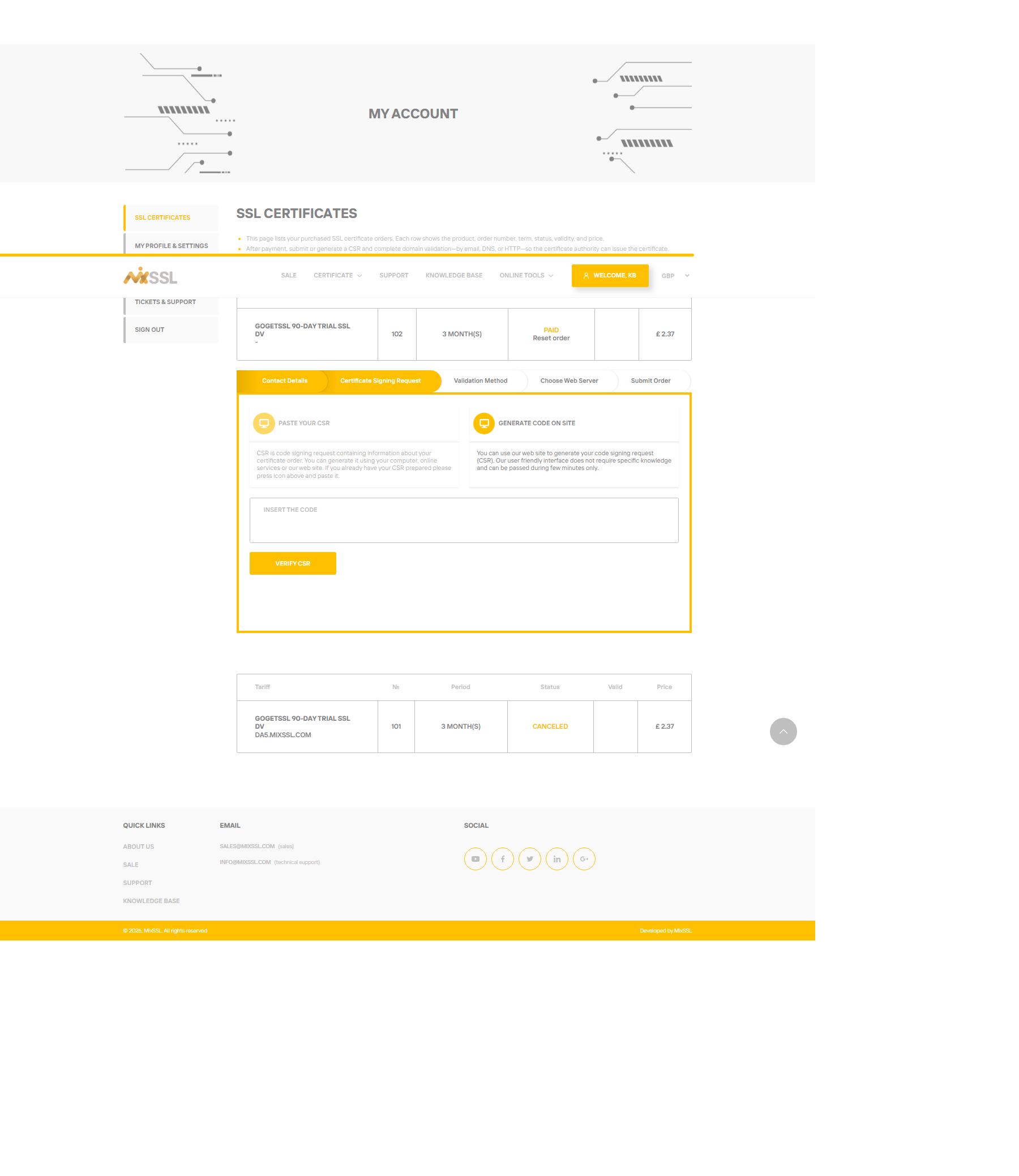 CSR paste and verify step in order wizard