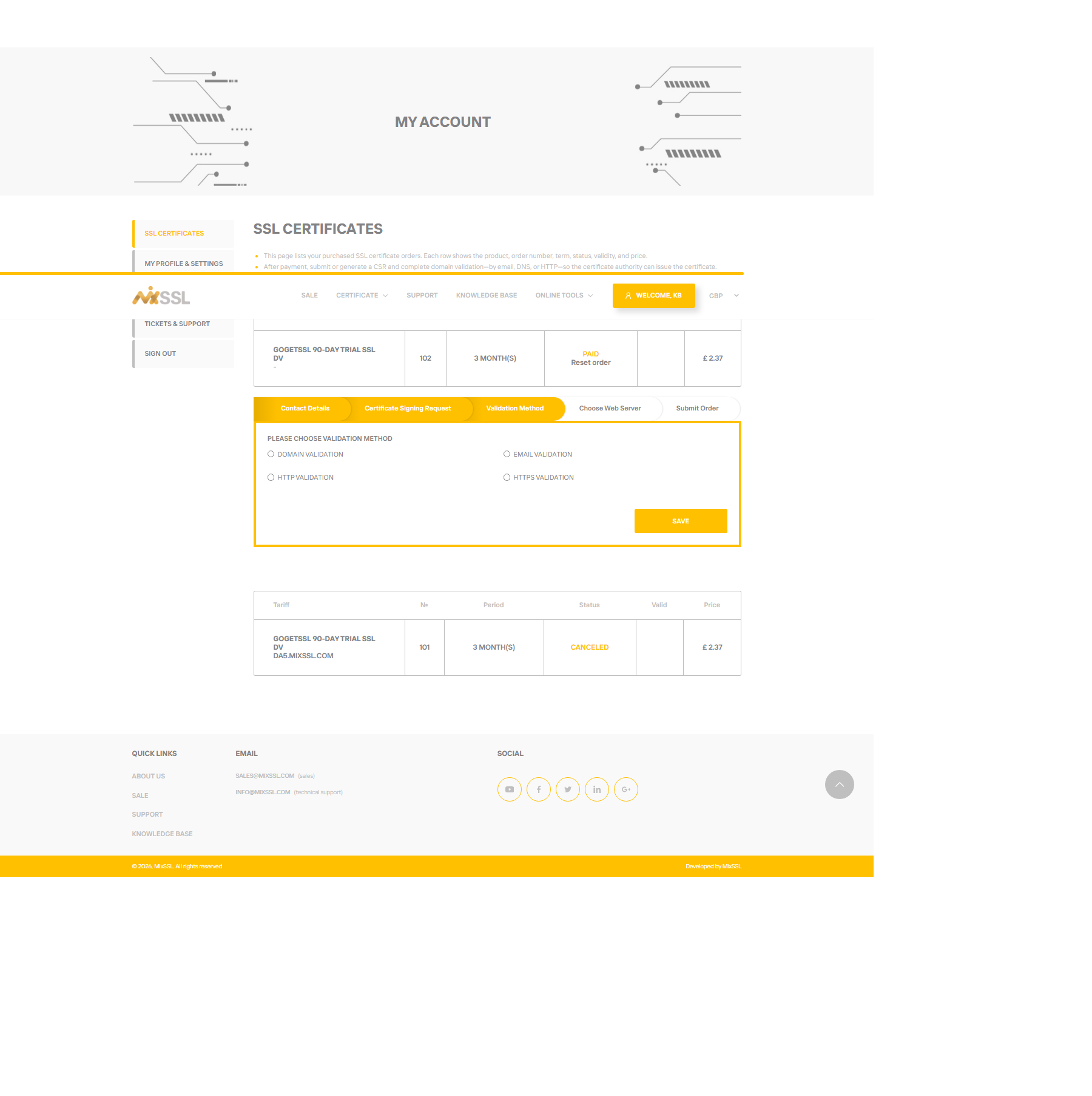 Validation method options in order wizard