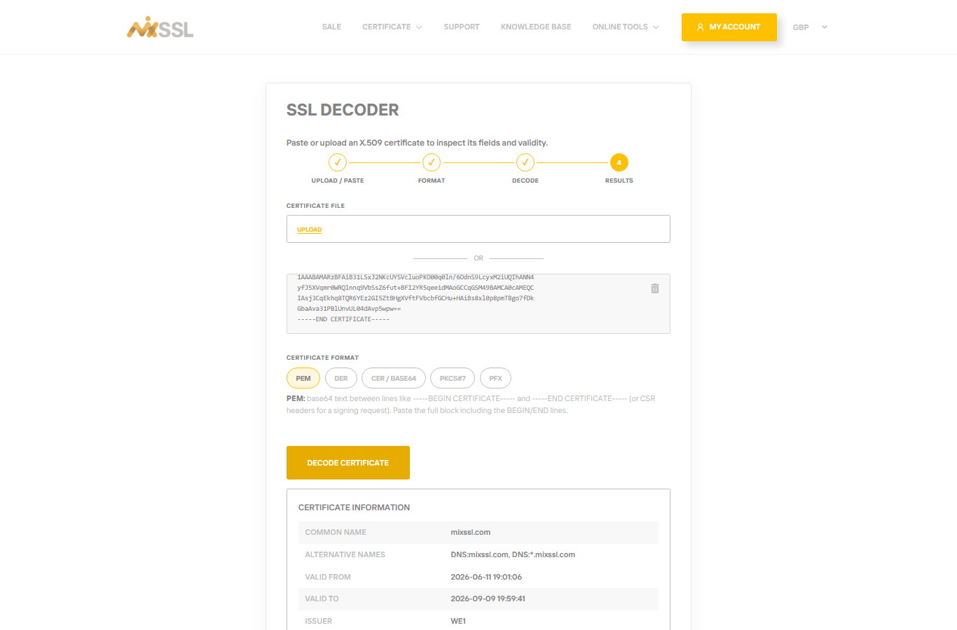 SSL Decoder showing certificate validity dates